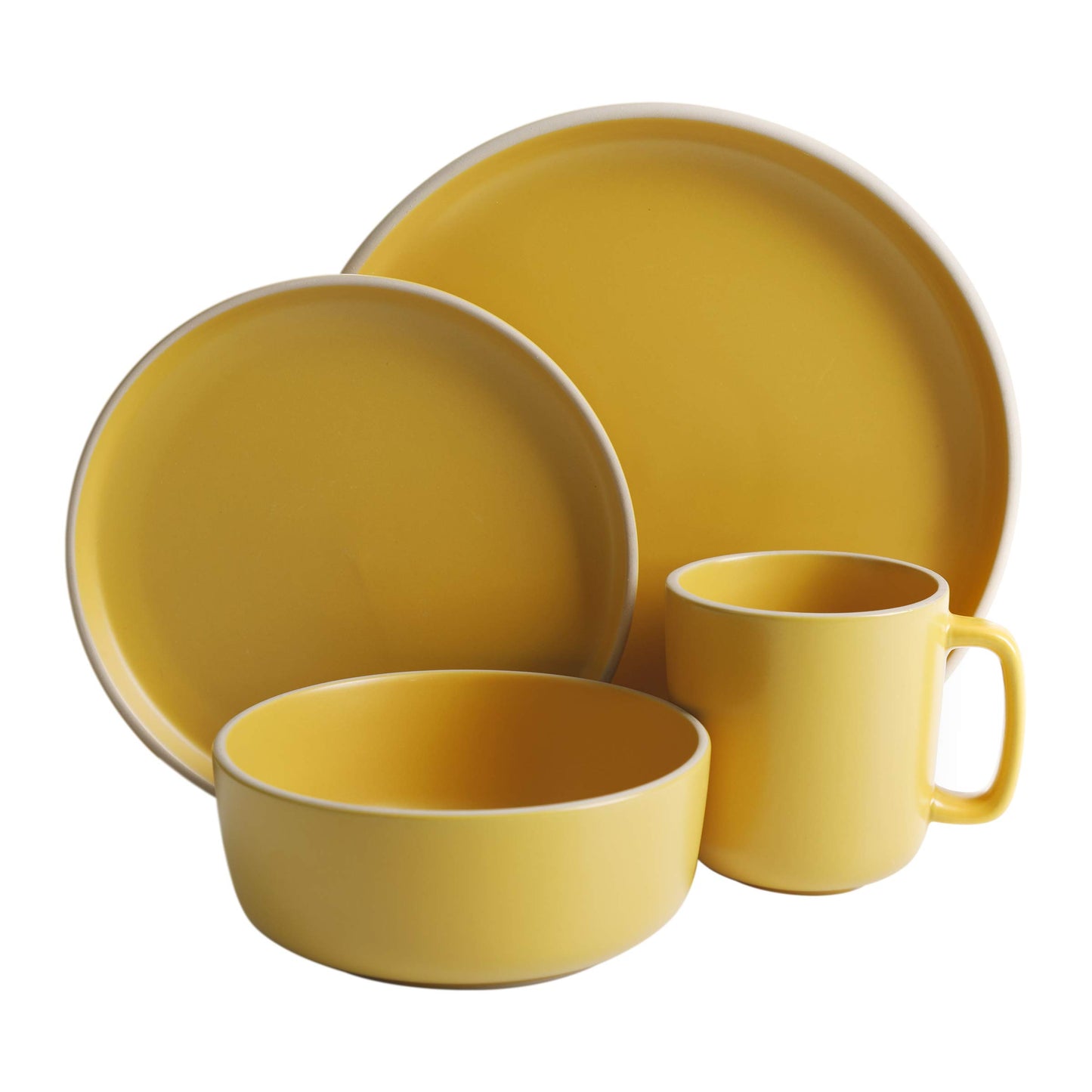 16 Piece Round Kitchen Dishes Bowls Dinnerware Sets 16pcs Yellow