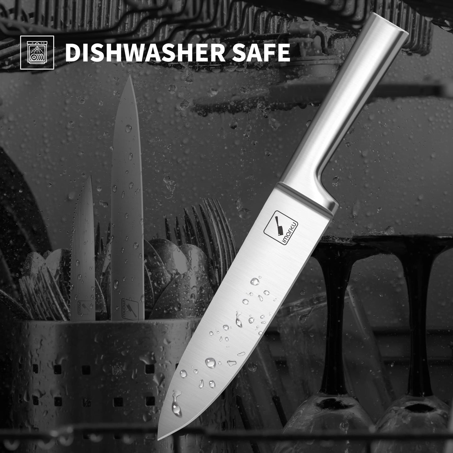 imarku Knife Set - Kitchen Knife Set 15 Pieces Japanese Stainless Steel Knife Block Set with Sharpener - Dishwasher Safe Kitchen Knives - Ultra Sharp Chef Knife Set for Kitchen, Silver