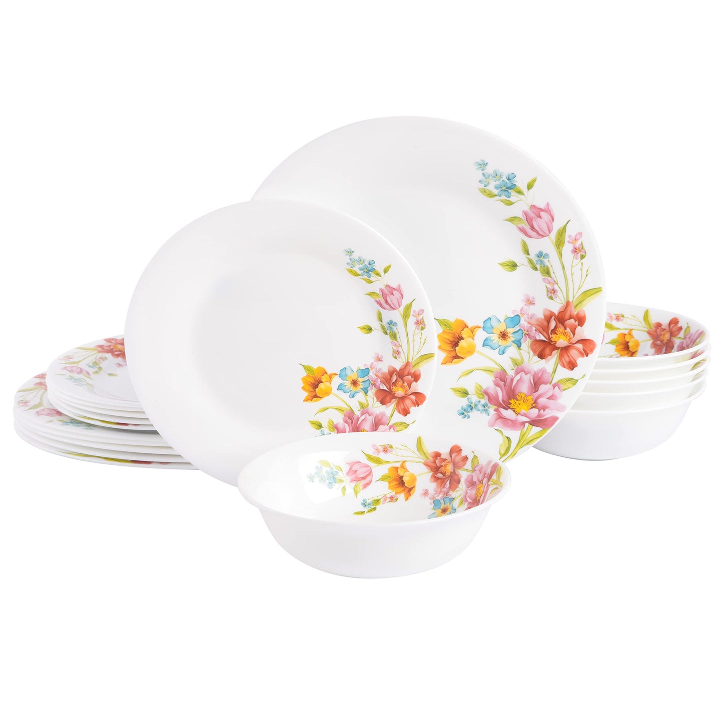 Ultra Break and Chip Resistant Dinnerware Set (18pcs), Red Floral