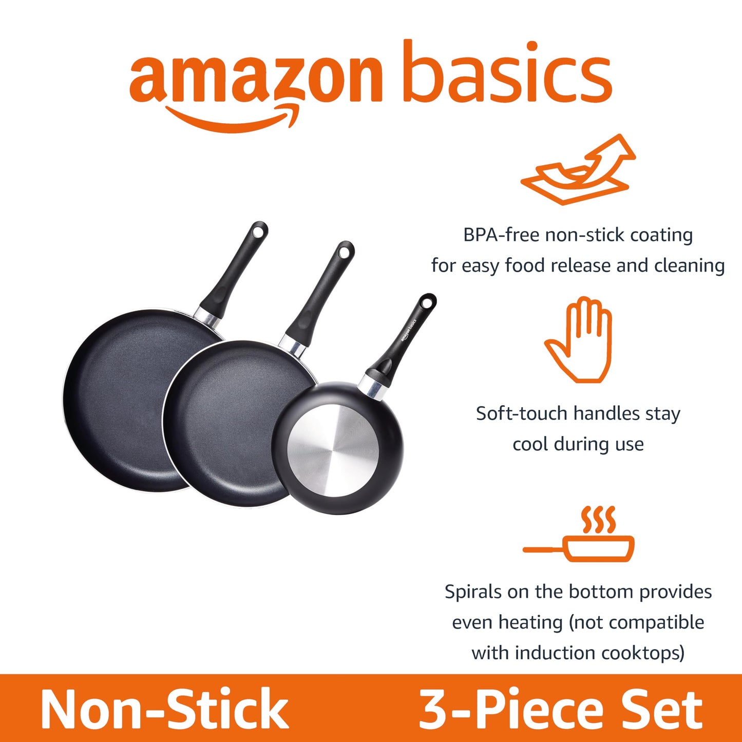 3-Piece Non-Stick Frying Pan Set - 8 Inch, 10 Inch & 12 Inch