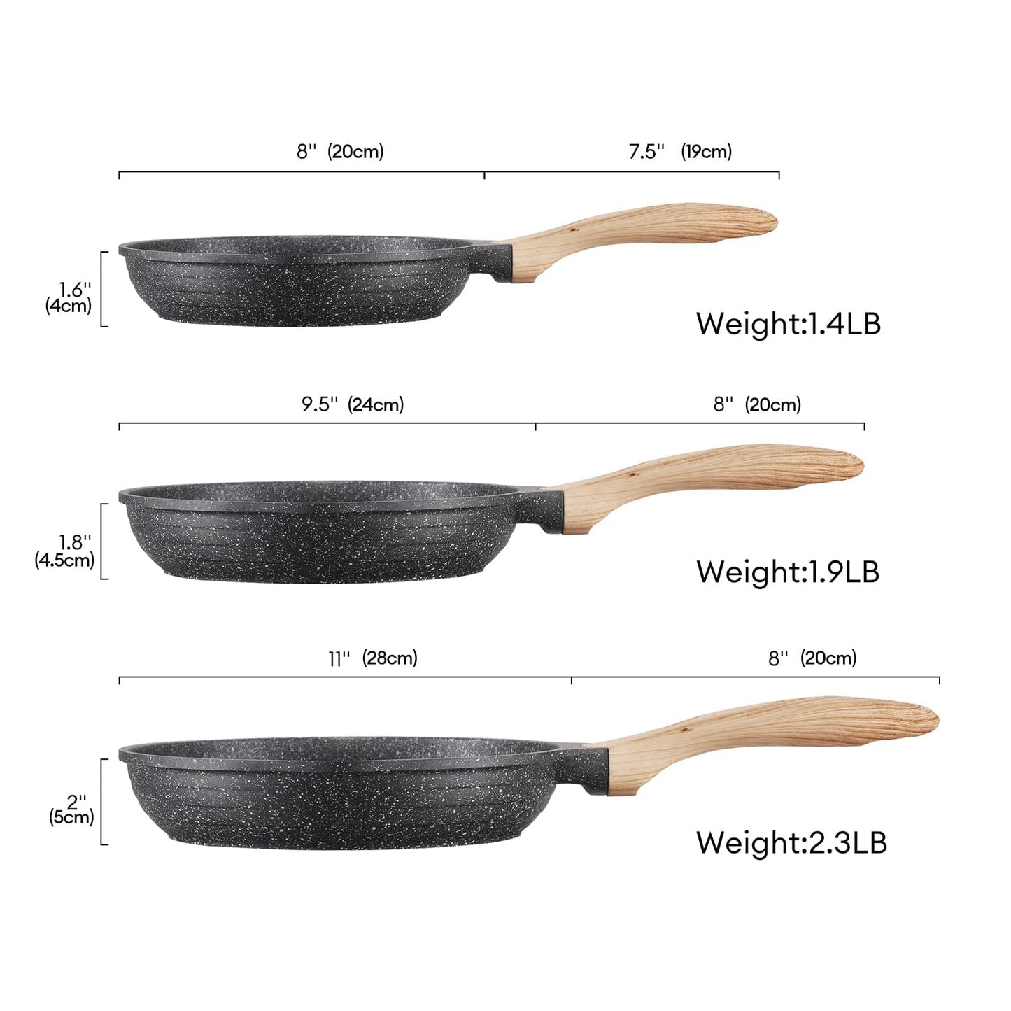 Frying Pans Set, Skillets Set 3 Pcs Granite Non-Stick Frying pan