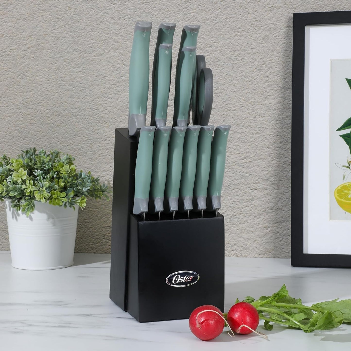 Lindbergh 14 Piece Stainless Steel Kitchen Knife Block Set Sage Green
