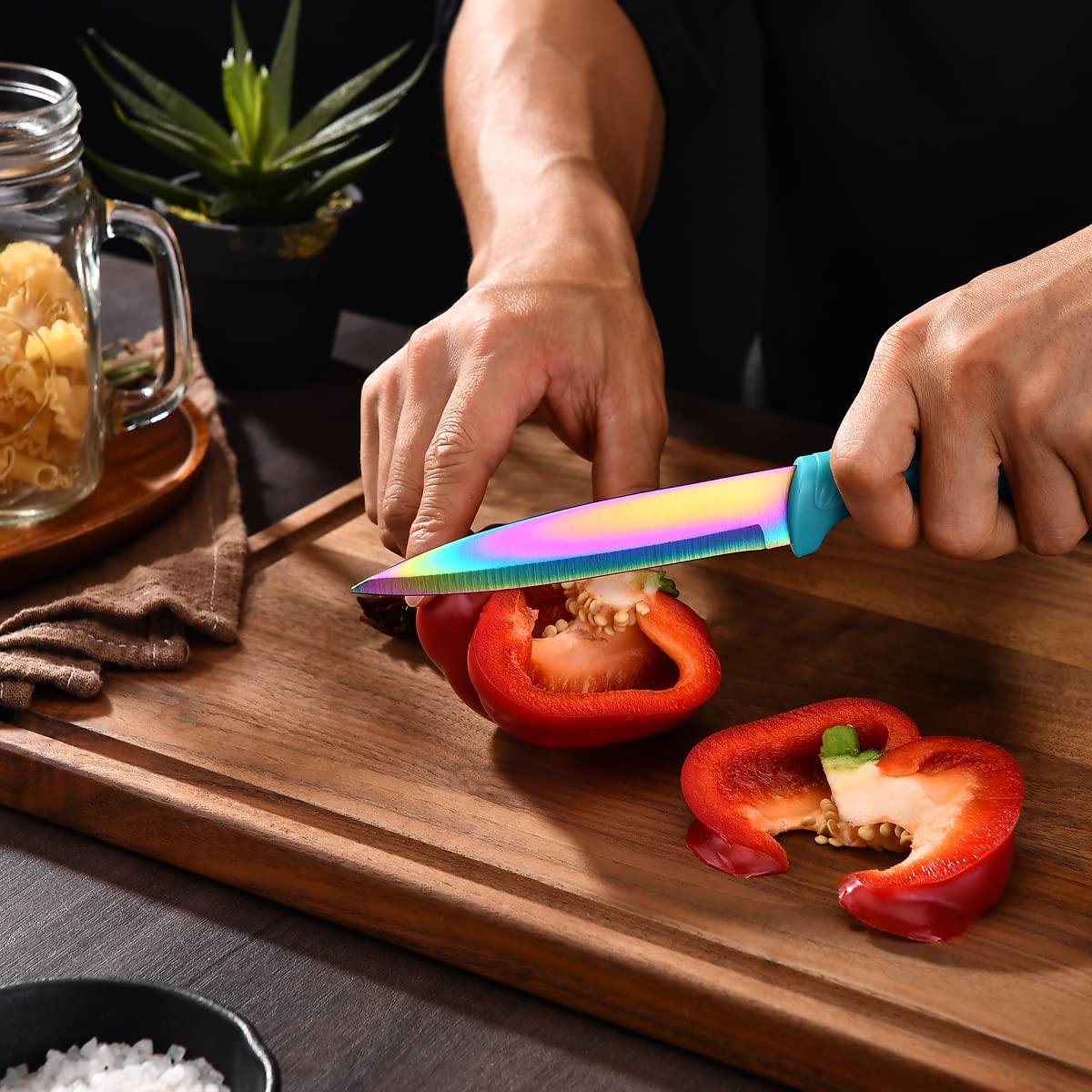 Rainbow Titanium Knife Set 17 PCS Kitchen Knives Set Chef Knife Block Set