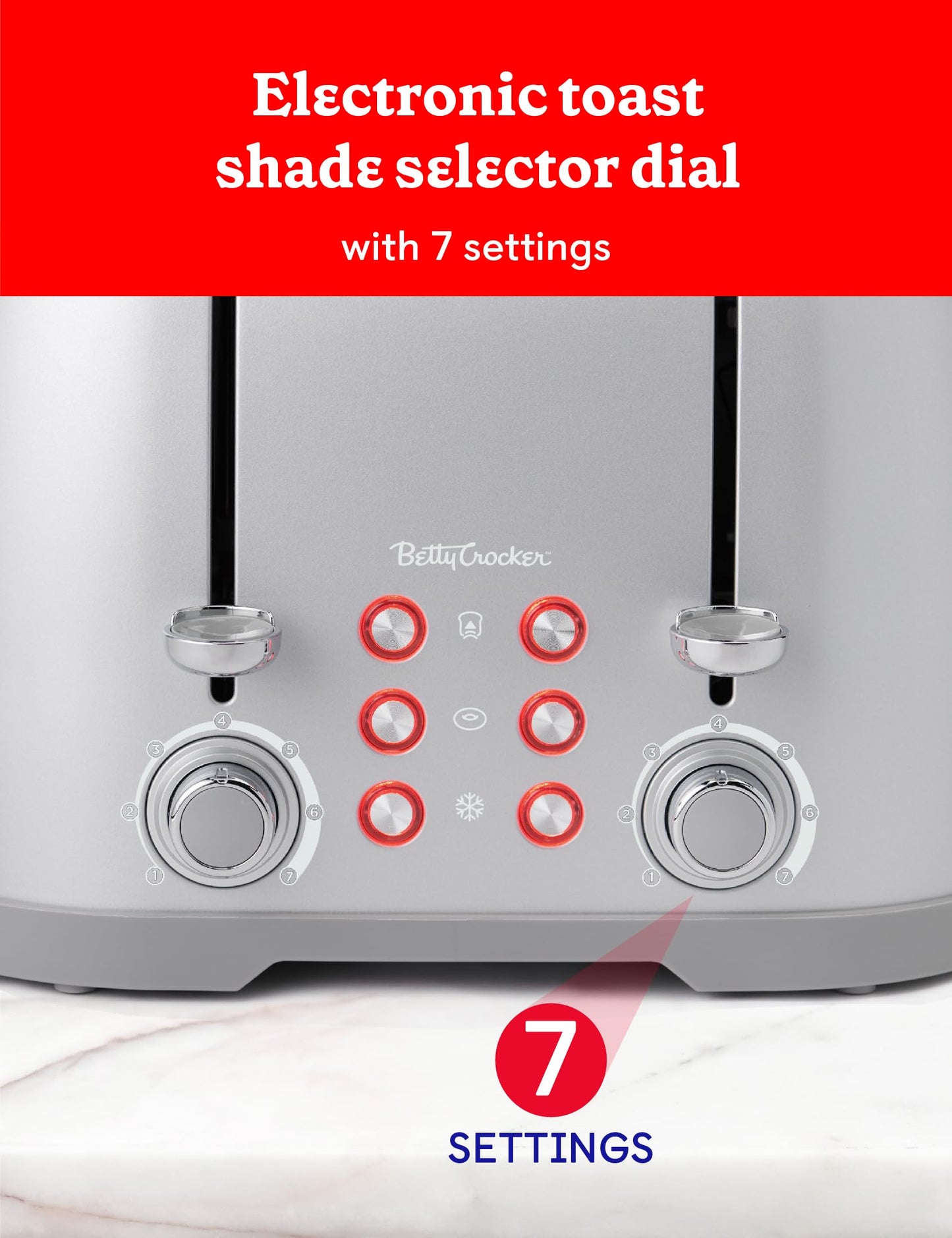 Betty Crocker 4-Slice Multi-Function Toaster, Toaster 4 Slice with Extra Wide Slots for Thick Bread