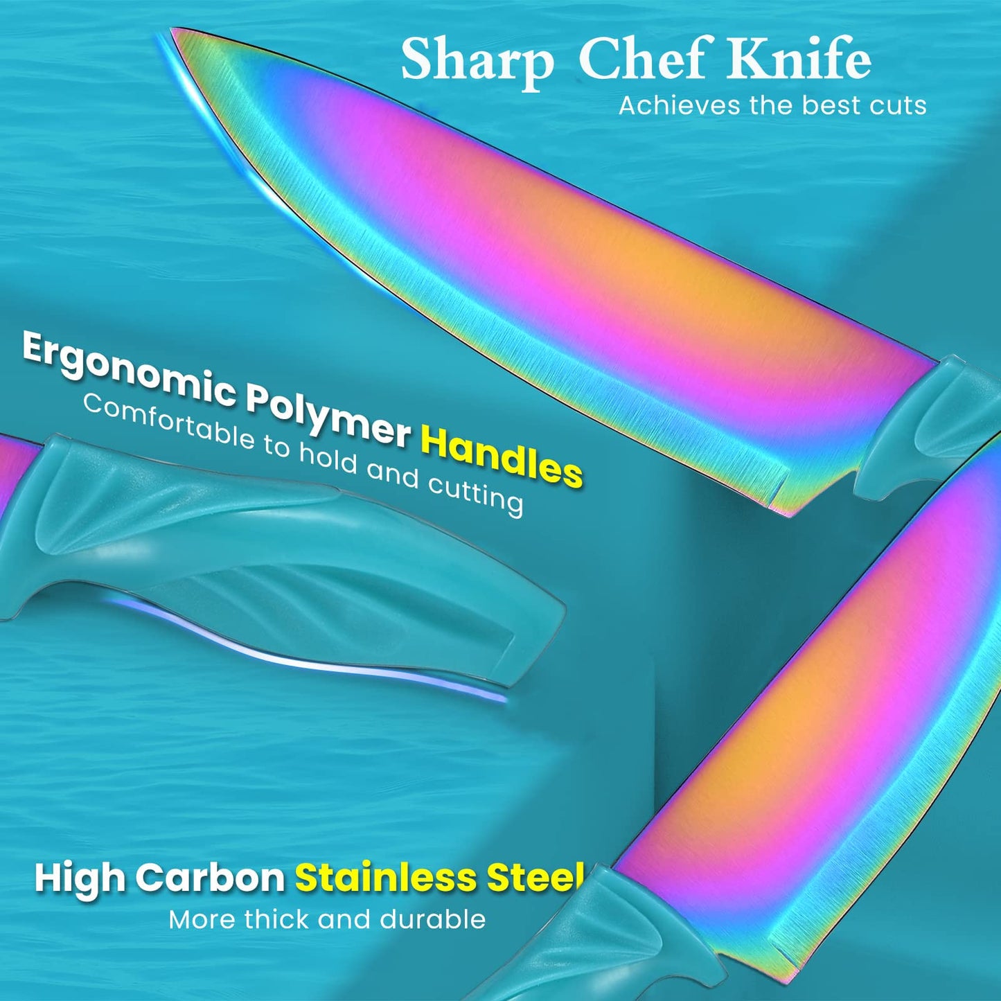 Rainbow Titanium Knife Set 17 PCS Kitchen Knives Set Chef Knife Block Set