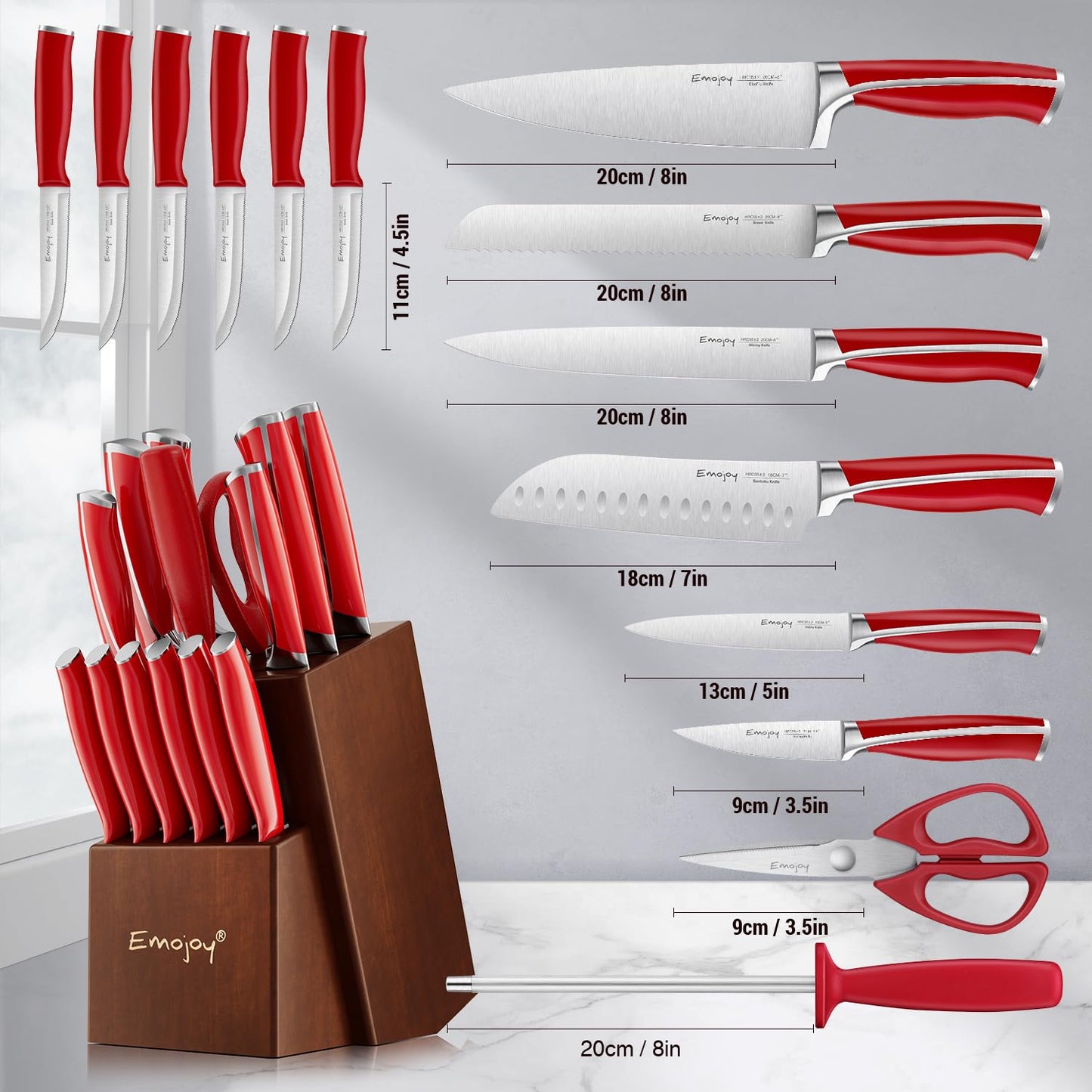 Knife Kitchen Knife Set with Block Wooden 15-Pieces