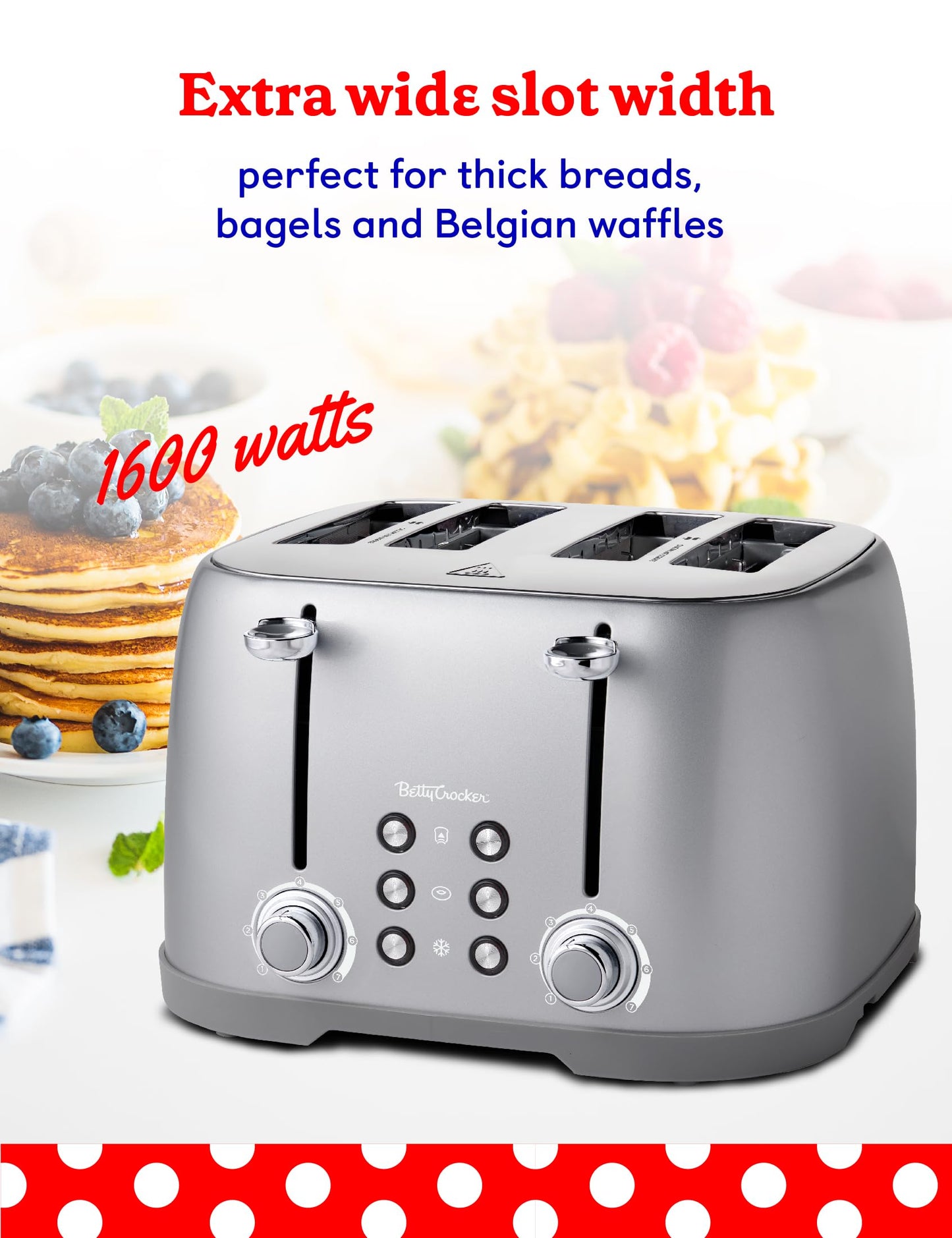 Betty Crocker 4-Slice Multi-Function Toaster, Toaster 4 Slice with Extra Wide Slots for Thick Bread