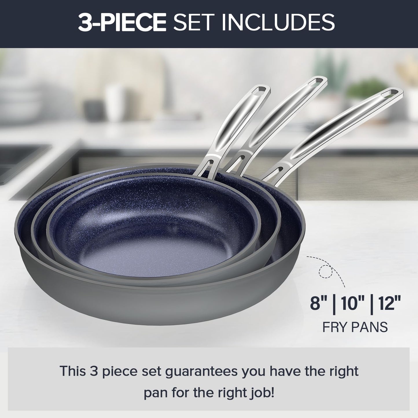 3-Piece 8”, 10”, 12” Forged Lightweight Frying Pan Se