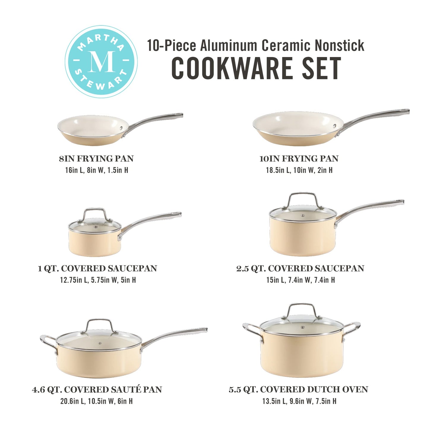 Lockton Premium Nonstick PFA Free Ceramic Interior 10 Piece Pans Cookware Set
