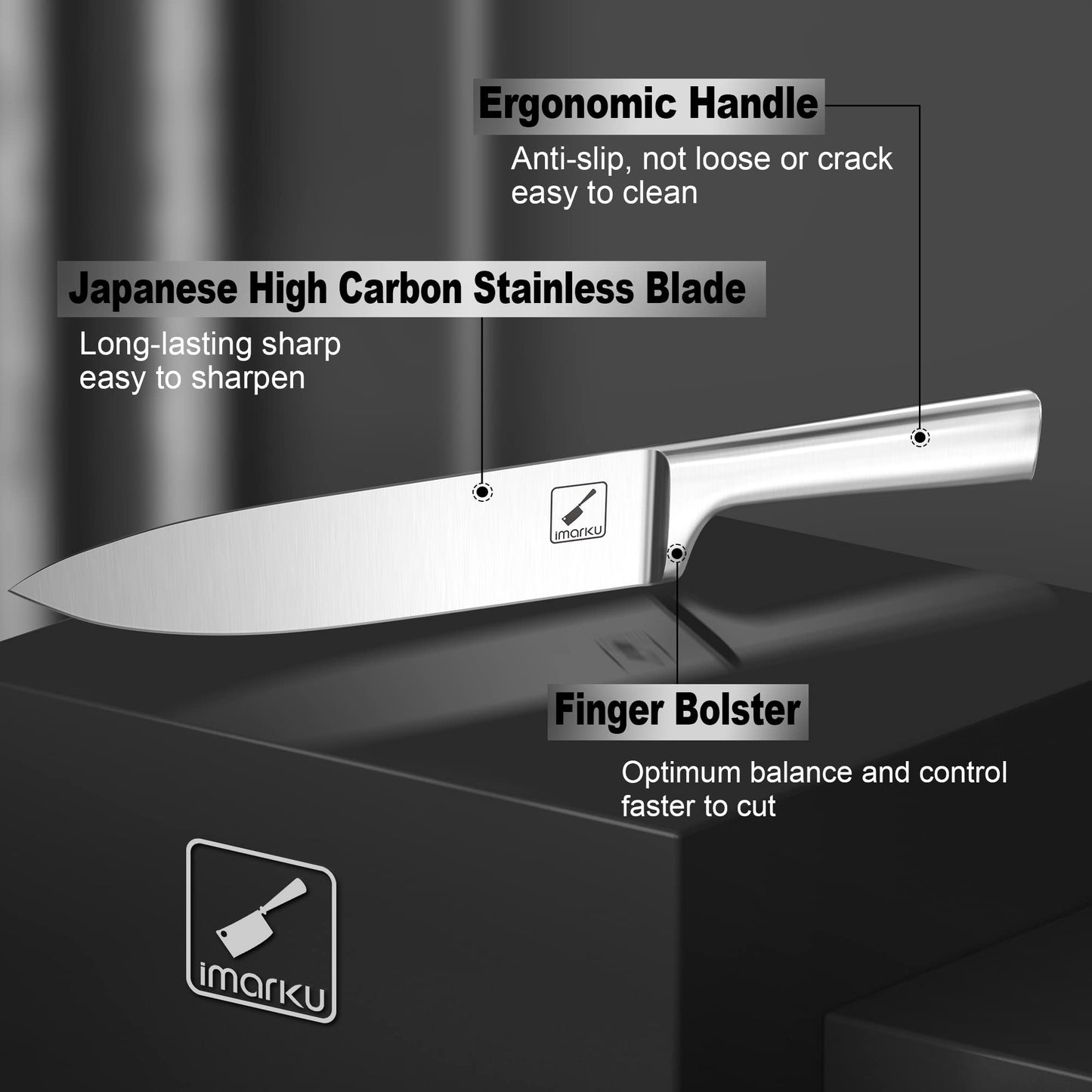 imarku Knife Set - Kitchen Knife Set 15 Pieces Japanese Stainless Steel Knife Block Set with Sharpener - Dishwasher Safe Kitchen Knives - Ultra Sharp Chef Knife Set for Kitchen, Silver