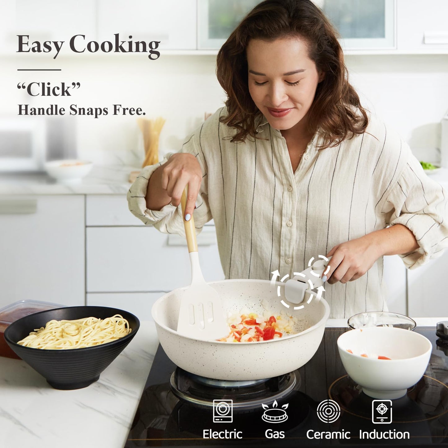 11 Pcs Pots and Pans Set Non Stick with Removable Handles, Ceramic Cookware Set