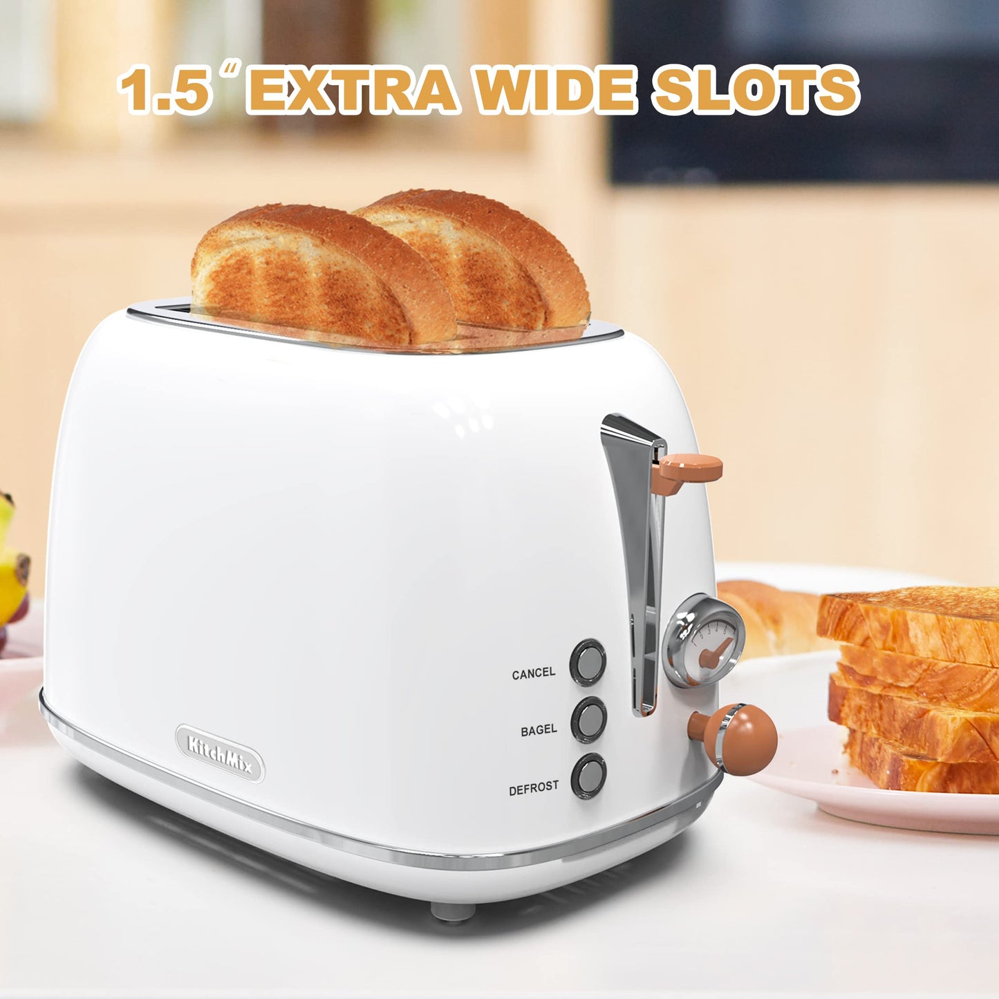 Toaster 2 slice,Retro Stainless Steel Toaster with 6 Settings, 1.5 In Extra Wide Slots