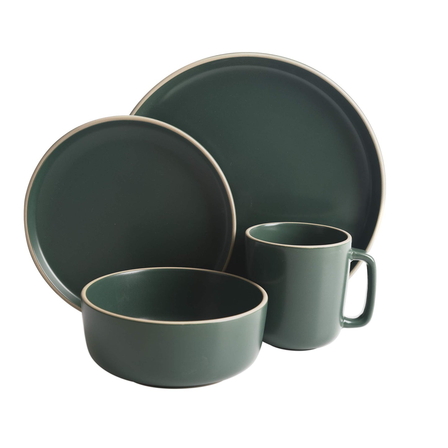 16 Piece Round Kitchen Dinnerware Set Dishes Plates Bowls Matte Stoneware Green