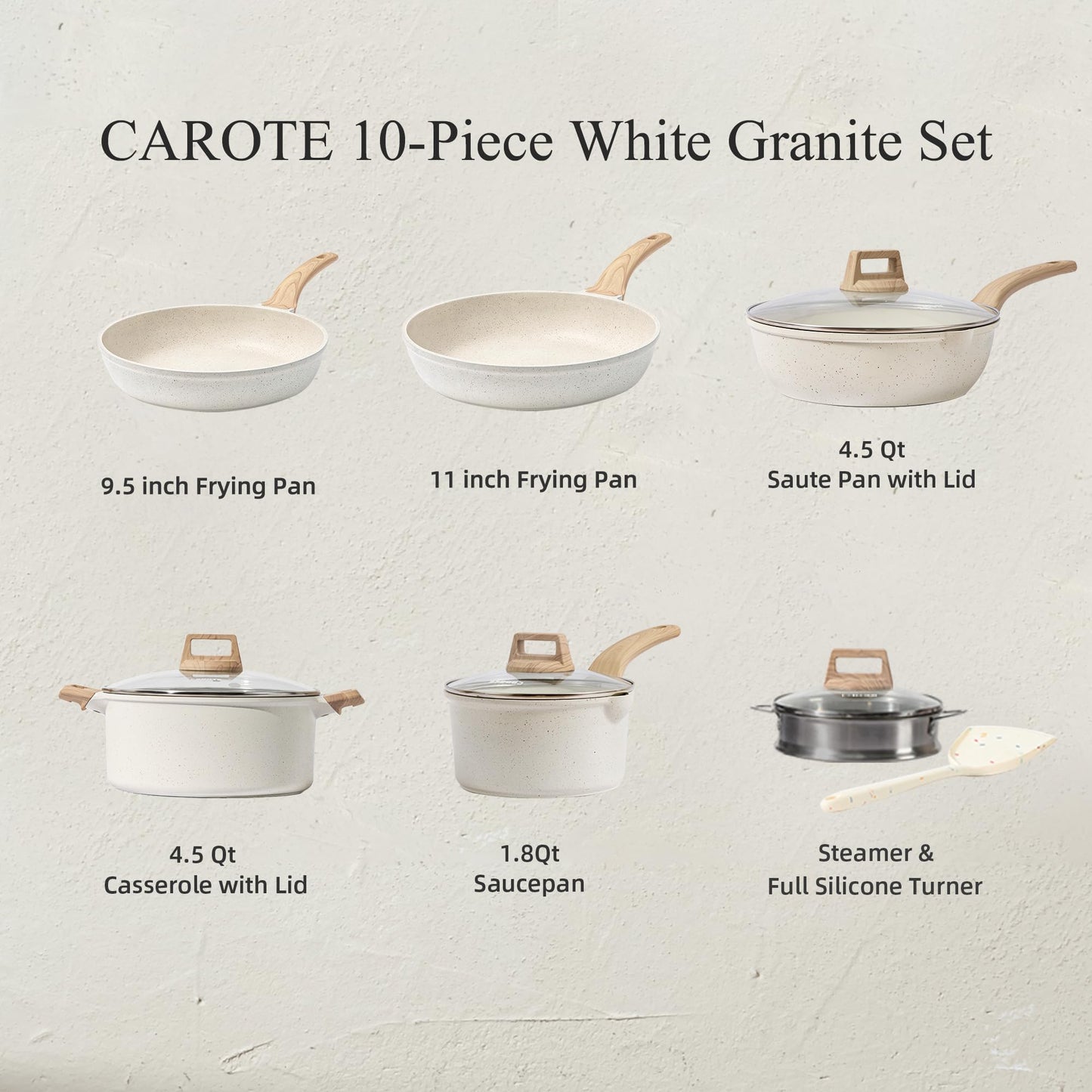 Pots and Pans Set Nonstick White Granite Induction Kitchen Cookware Set 10 Pcs