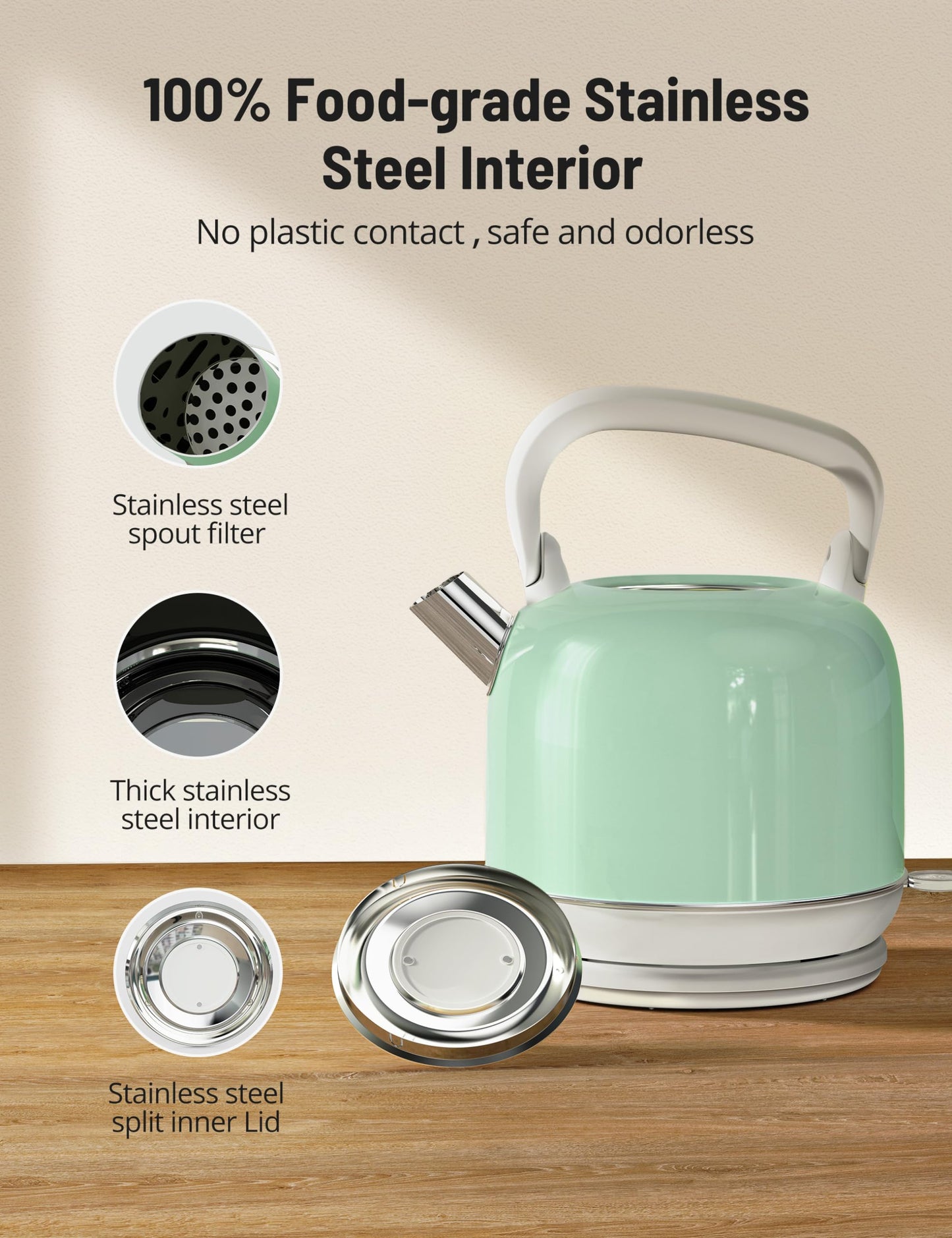 Electric Kettle for Boiling Water Stainless Steel 2L 1500W Hot Water Boiler Auto Shut-off, Boil