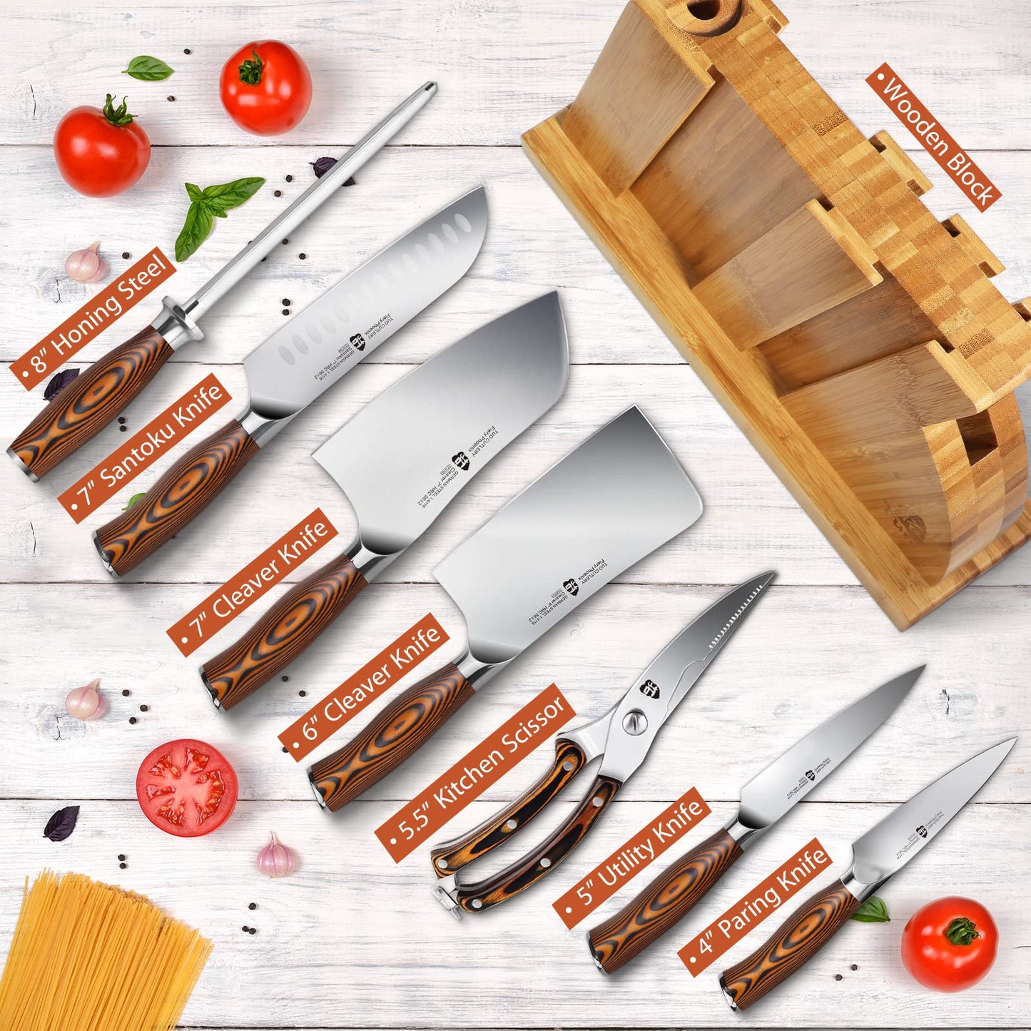 8-pcs Kitchen Knife Set - Forged German X50CrMoV15 Steel
