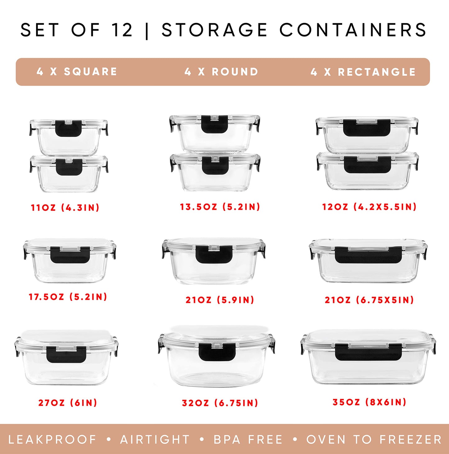 JoyFul 24pc(12 Airtight, Freezer Safe Food Storage Containers and 12 Lids), Pantry Kitchen Storage Containers