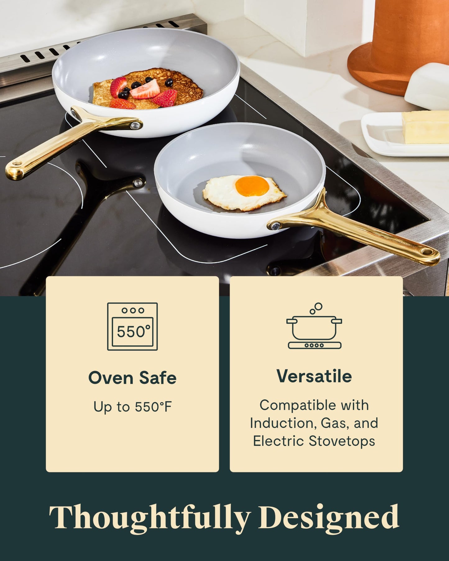 Ceramic Frying Pan (2.7 qt, 10.5") - Non Toxic Compatible with All Stovetops Gas Electric & Induction