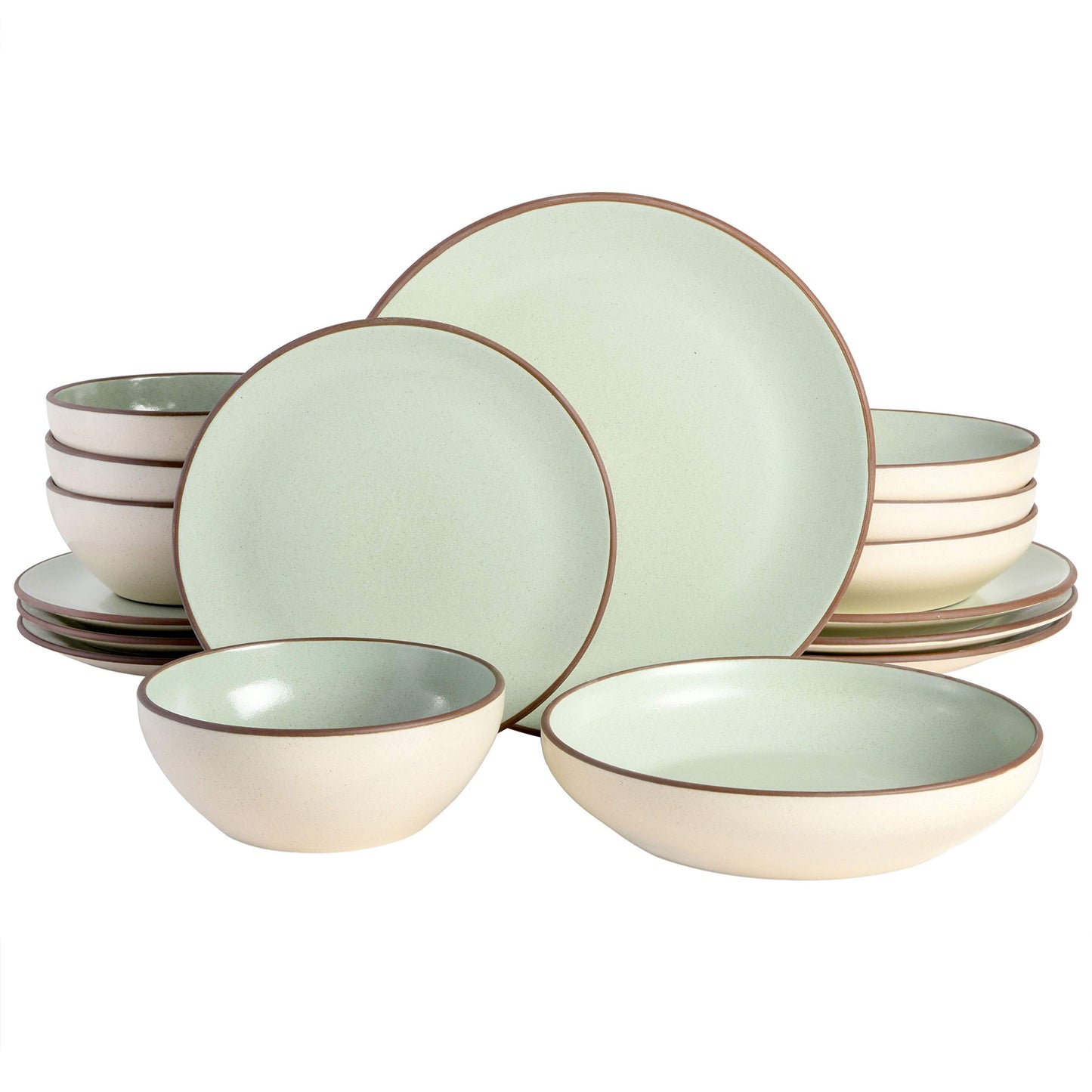 Contempo Classic Double Bowl Dinnerware Set, Service for 4 (16pcs), Mint
