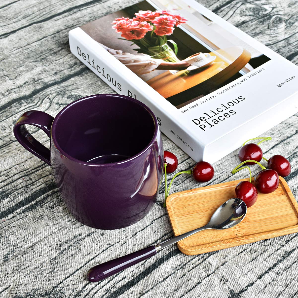 Ceramic Coffee Mug with Spoon Dishwasher and Microwave Safe, 14 oz, 1 Pack