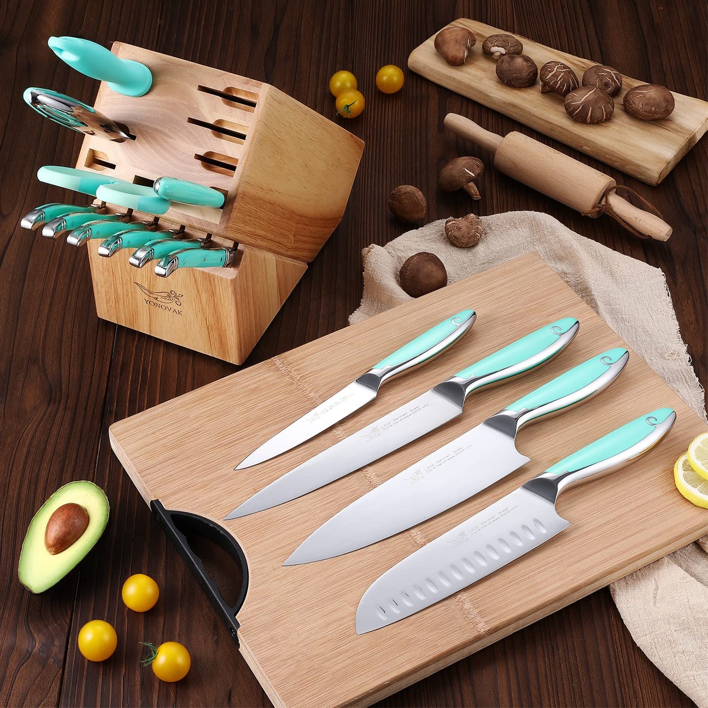 Knife Sets for Kitchen with Block Blue Whale Series 15-Piece