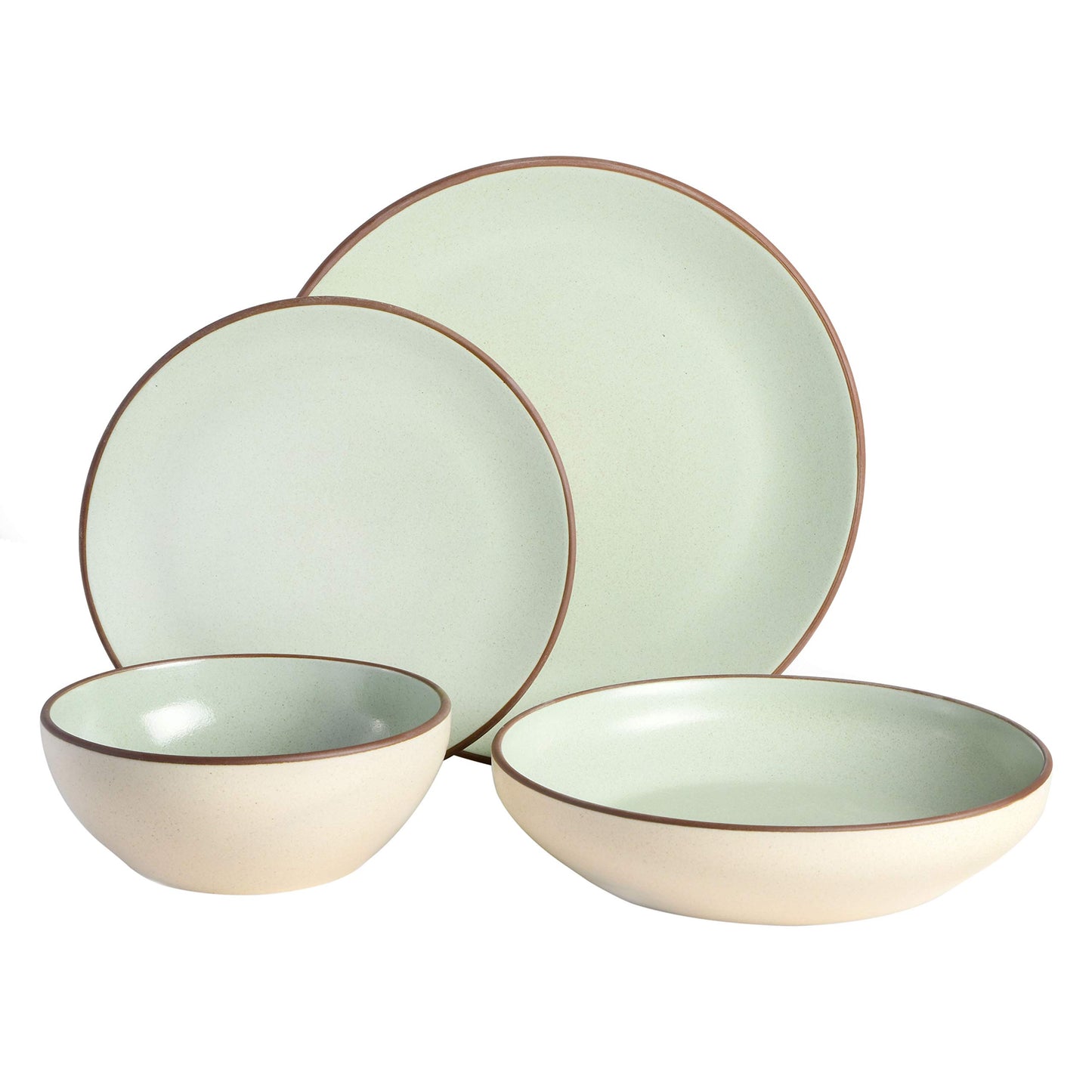 Contempo Classic Double Bowl Dinnerware Set, Service for 4 (16pcs), Mint