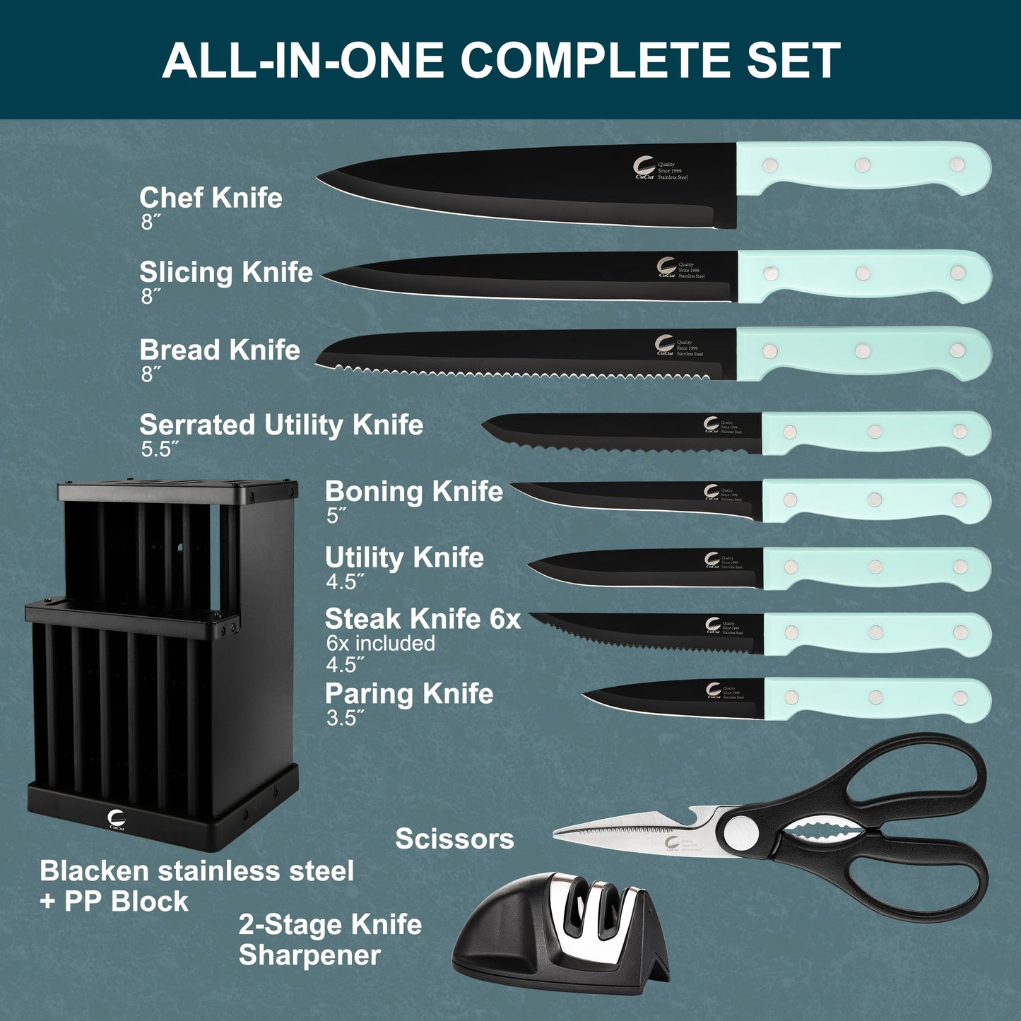 Knife Set 16 Pieces Dishwasher Safe Kitchen Knives German Stainless Steel Knife Block Set