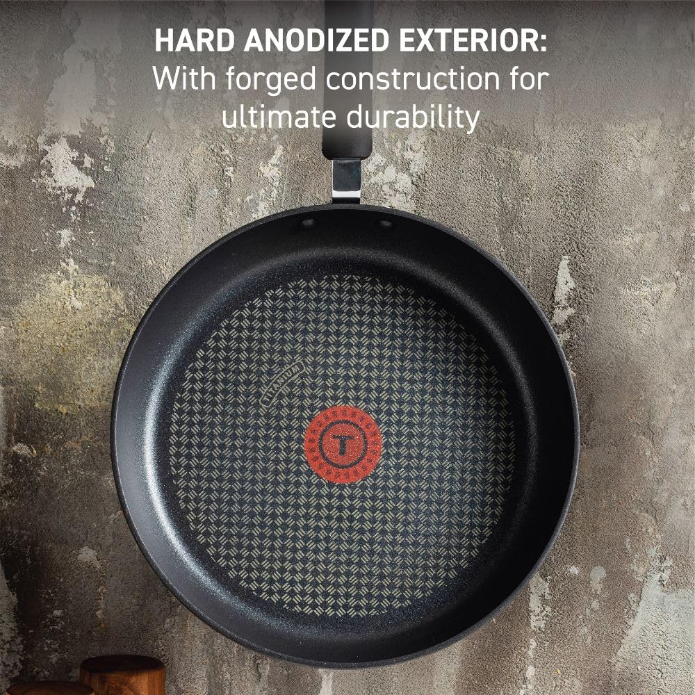 T-fal Ultimate Hard Anodized Nonstick Fry Pan Set 3 Piece, 8, 10.25, 12 Inch, Oven Broiler Safe 400F, Lid Safe 350F, Cookware, Pots and Pans Set Non Stick, Frying Pans, Skillets, Dishwasher Safe Black