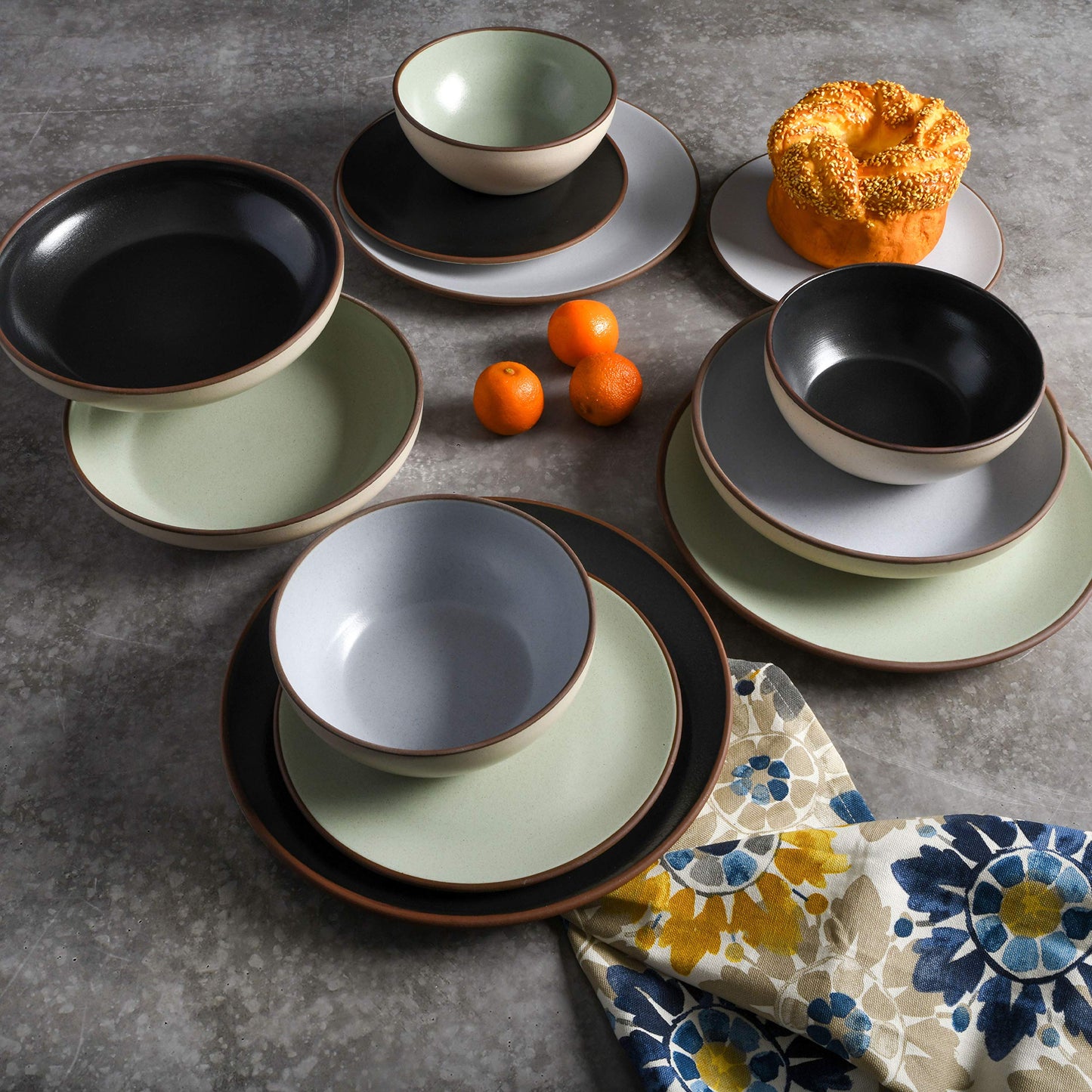Contempo Classic Double Bowl Dinnerware Set, Service for 4 (16pcs), Mint