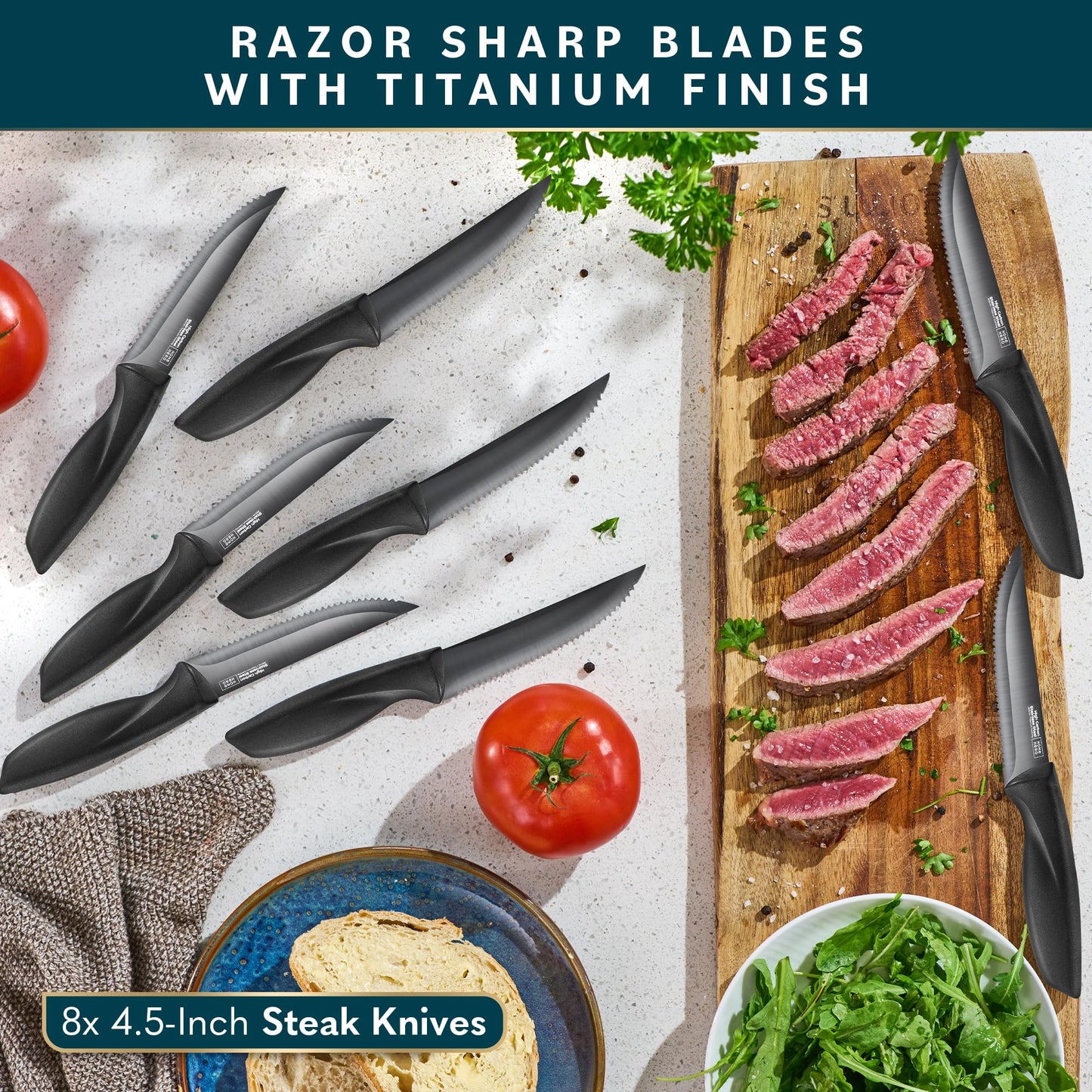 High Carbon Stainless Steel Knife Block Set 16 Pcs - Black