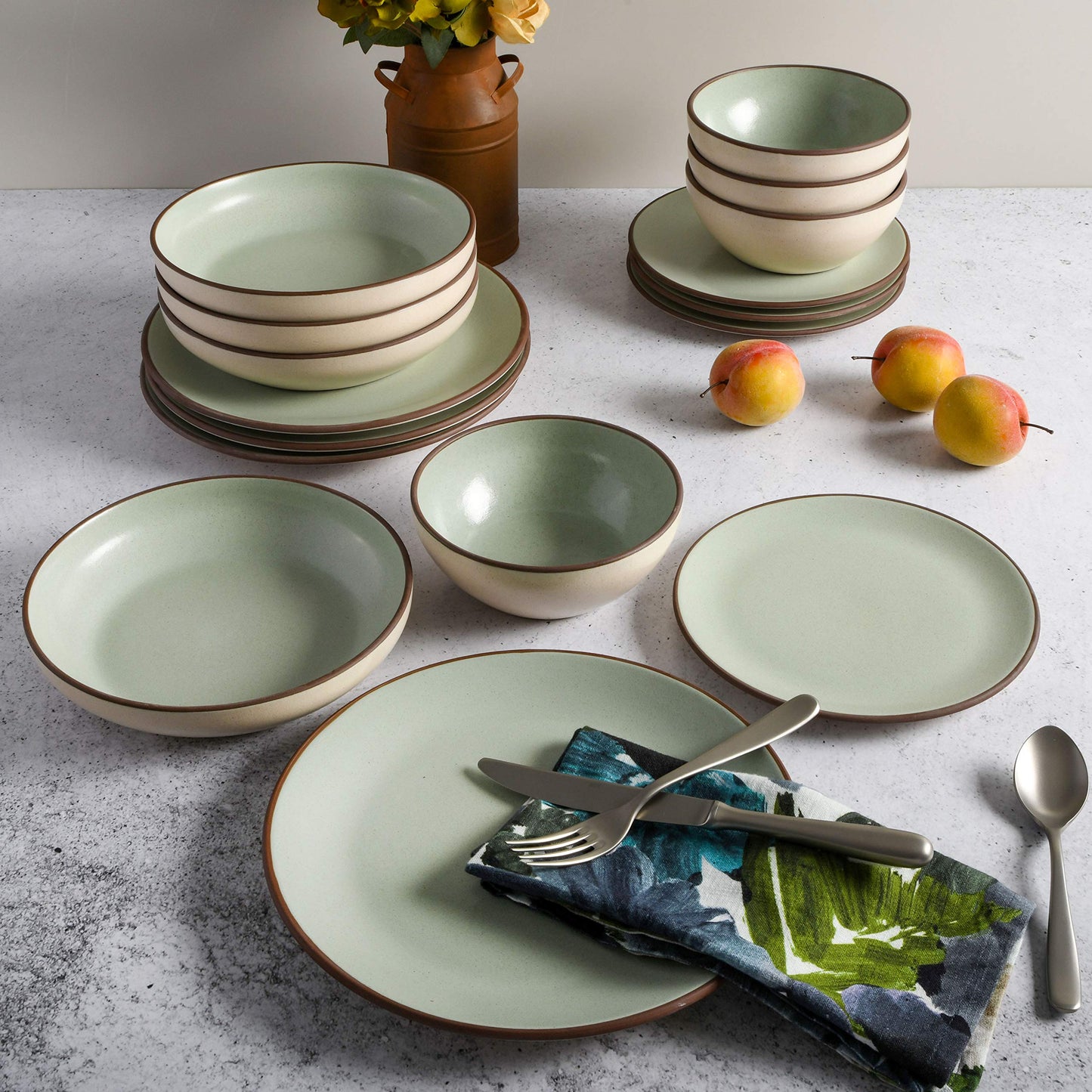 Contempo Classic Double Bowl Dinnerware Set, Service for 4 (16pcs), Mint