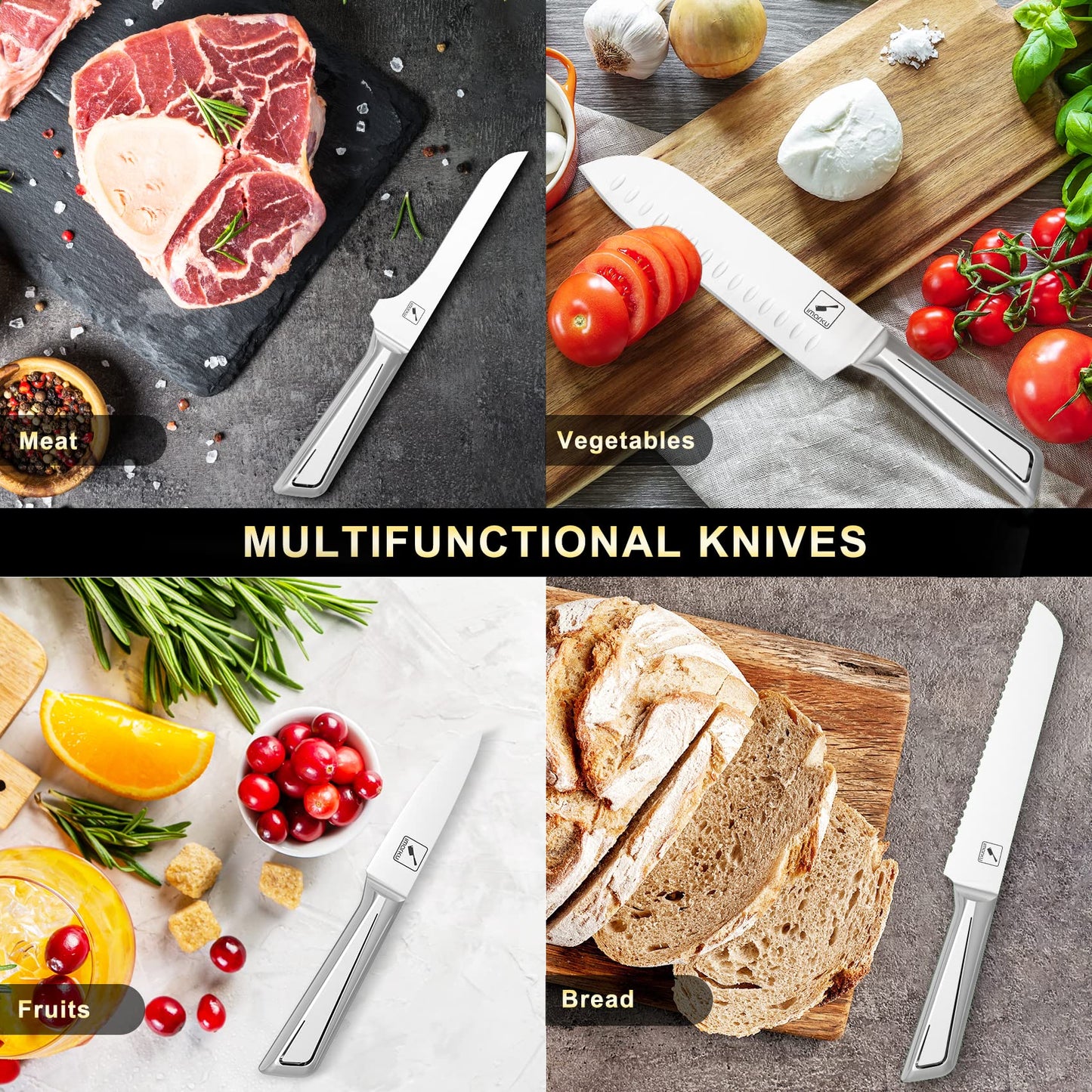 Knife Sets for Kitchen with Block 16 PCS High Carbon Stainless Steel Knife set Dishwasher Safe