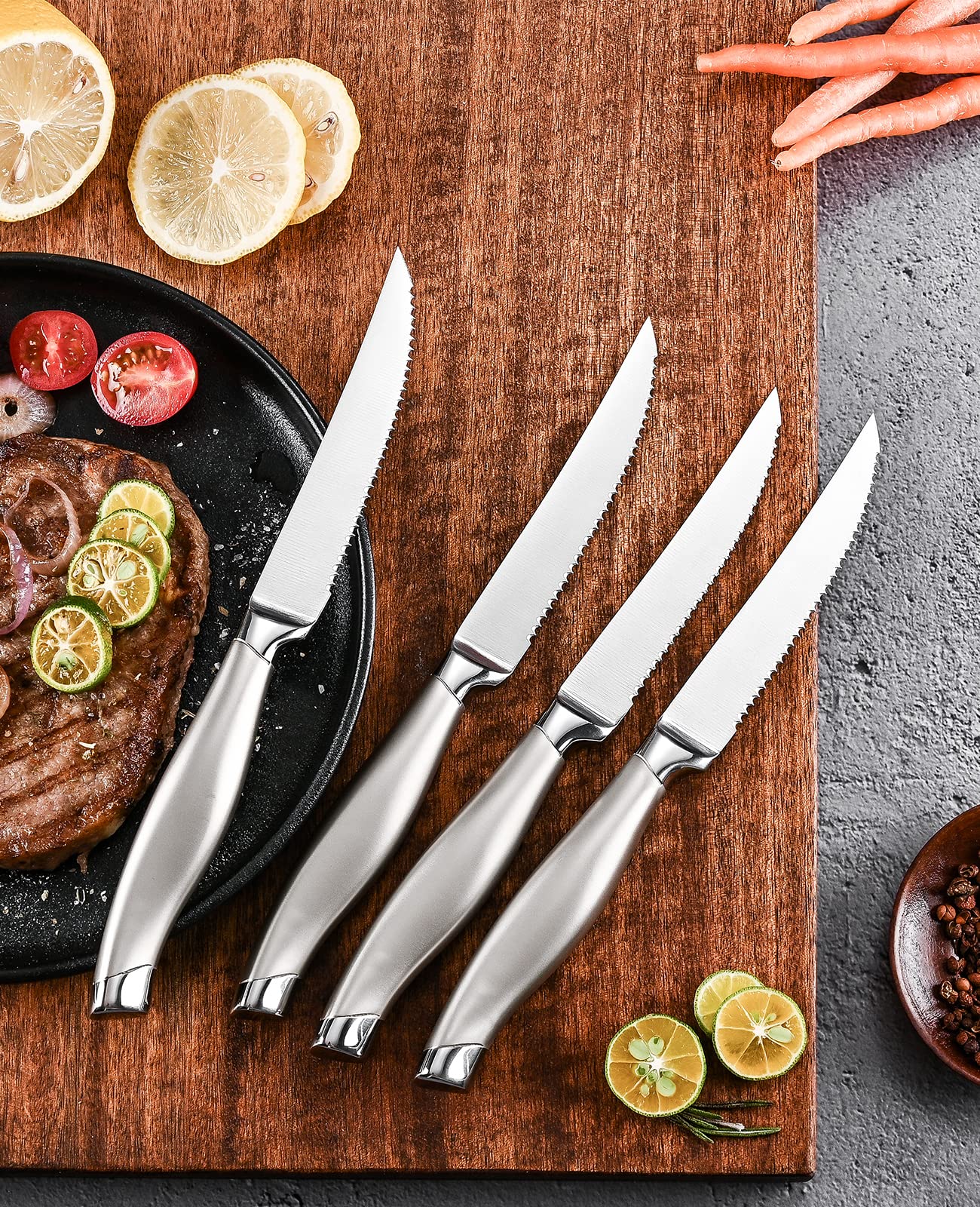 Emojoy Knife Set with Block, 15 Pieces Kitchen Knife Set with Built-in Sharpener
