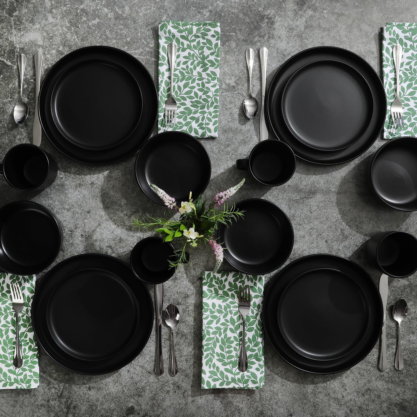 Gibson Home Zuma Stoneware Plates, Bowls, & Mugs Dinnerware Set - Matte Black, Service for Four (16pcs)