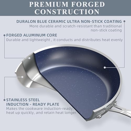 Healthy Duralon Blue Ceramic Nonstick Cookware Set, Diamond Infused Scratch-Resistant