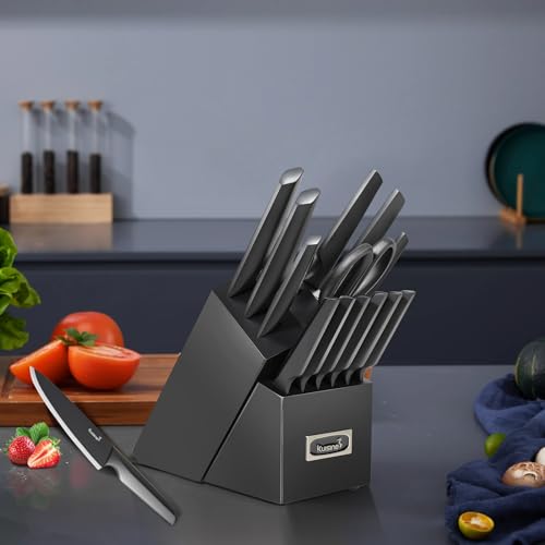 Kitchen Knife Set One-piece Molding 15PCS Stainless Steel Knife Block Set