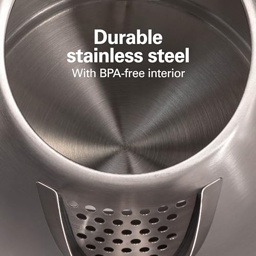 Hamilton Beach Electric Tea Kettle, Water Boiler & Heater, 1.7 Liter, Cordless Serving, 1500 Watts for Fast Boiling, Auto-Shutoff and Boil-Dry Protection, Stainless Steel (40880)