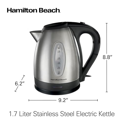 Hamilton Beach Electric Tea Kettle, Water Boiler & Heater, 1.7 Liter, Cordless Serving, 1500 Watts for Fast Boiling, Auto-Shutoff and Boil-Dry Protection, Stainless Steel (40880)