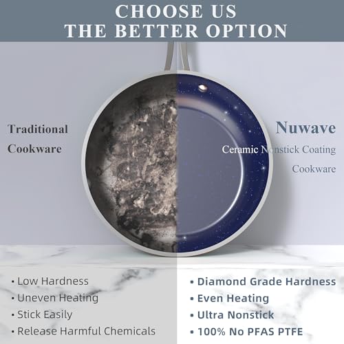 Healthy Duralon Blue Ceramic Nonstick Cookware Set, Diamond Infused Scratch-Resistant