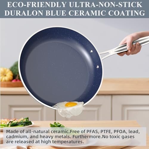 Healthy Duralon Blue Ceramic Nonstick Cookware Set, Diamond Infused Scratch-Resistant