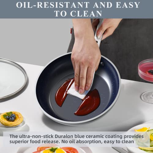 Healthy Duralon Blue Ceramic Nonstick Cookware Set, Diamond Infused Scratch-Resistant