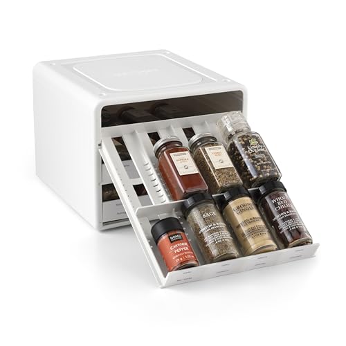 SpiceStack Adjustable Spice Rack Organizer, Pull-Down 24-Bottle Seasonings and Spices Holder for Kitchen Cabinet and Pantry Organization with 104 Included Labels