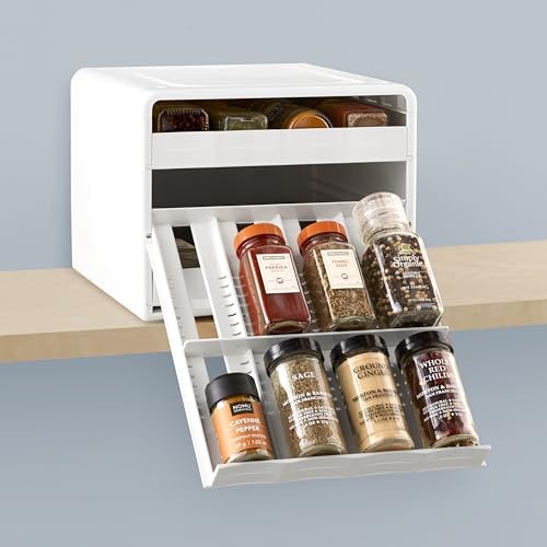 SpiceStack Adjustable Spice Rack Organizer, Pull-Down 24-Bottle Seasonings and Spices Holder for Kitchen Cabinet and Pantry Organization with 104 Included Labels