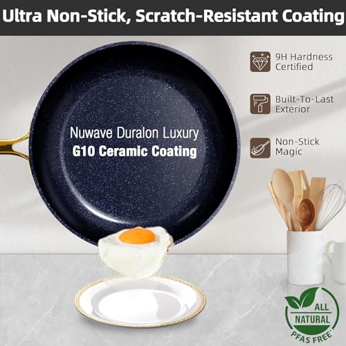Healthy Duralon Blue Ceramic Nonstick Cookware Set, Diamond Infused Scratch-Resistant
