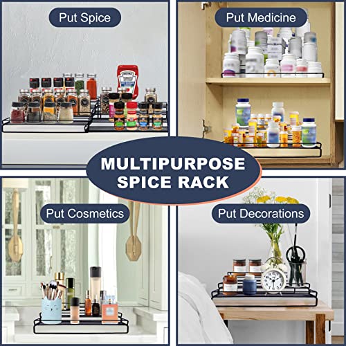 Spice Rack Organizer for Cabinet, 4 Tier Seasoning Organizer, Expandable Shelf,Step Storage Holder, Kitchen Cabinet Countertop,with Protection Railing, Metal (Black,2 PC)