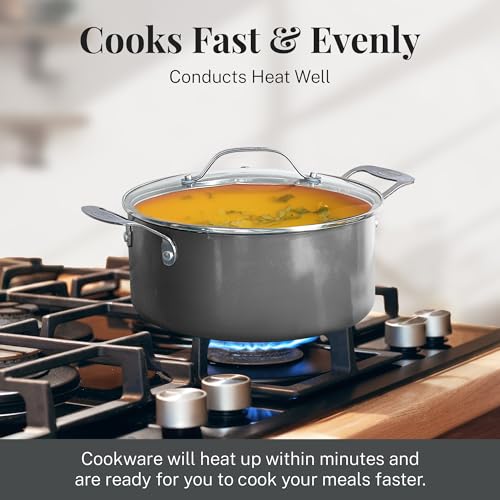 Gotham Steel 12 Pc Ceramic Pots and Pans Set Non Stick, Kitchen Cookware Sets, Pot and Pan Set, Ceramic Cookware Set, Non Toxic Cookware Set, Non Stick Pots and Pan Set, Oven Dishwasher Safe - Copper
