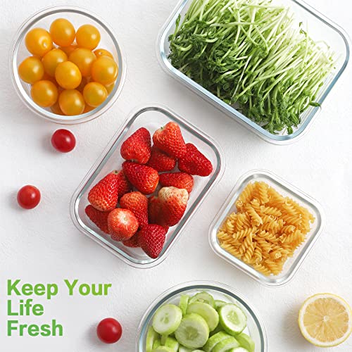 Glass Food Storage Containers with Lids, [18 Piece] Glass Meal Prep Containers, Airtight Glass Lunch Bento Boxes, BPA-Free & Leak Proof (9 lids & 9 Containers) - Grey