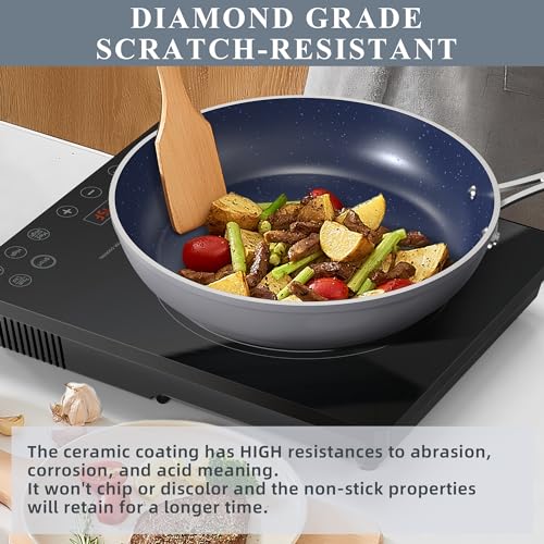 Healthy Duralon Blue Ceramic Nonstick Cookware Set, Diamond Infused Scratch-Resistant