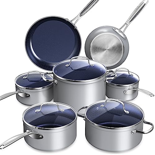 Healthy Duralon Blue Ceramic Nonstick Cookware Set, Diamond Infused Scratch-Resistant