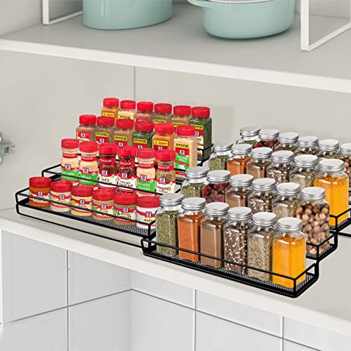 Spice Rack Organizer for Cabinet, 4 Tier Seasoning Organizer, Expandable Shelf,Step Storage Holder, Kitchen Cabinet Countertop,with Protection Railing, Metal (Black,2 PC)
